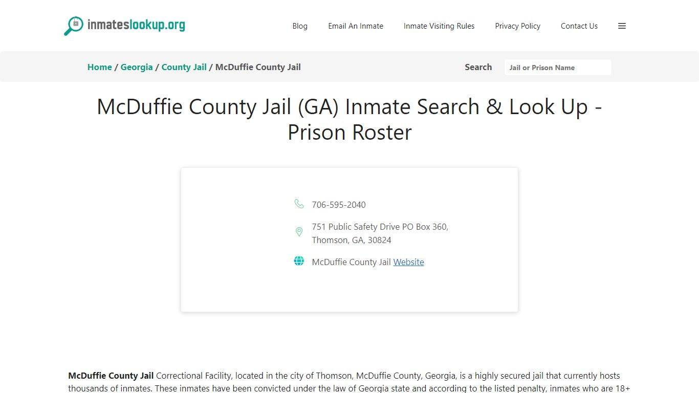 McDuffie County Jail (GA) Inmate Search & Look Up - Prison Roster